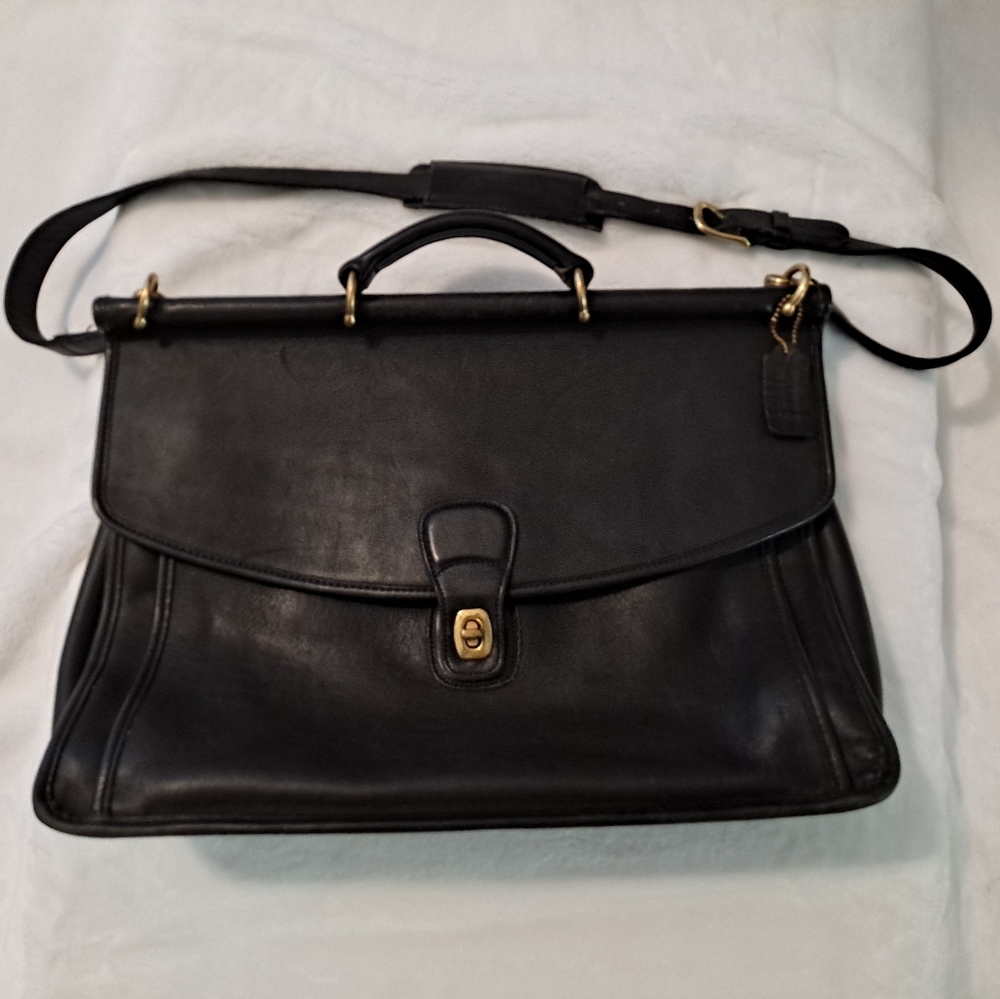 Vintage coach Black Leather laptop bag briefcase